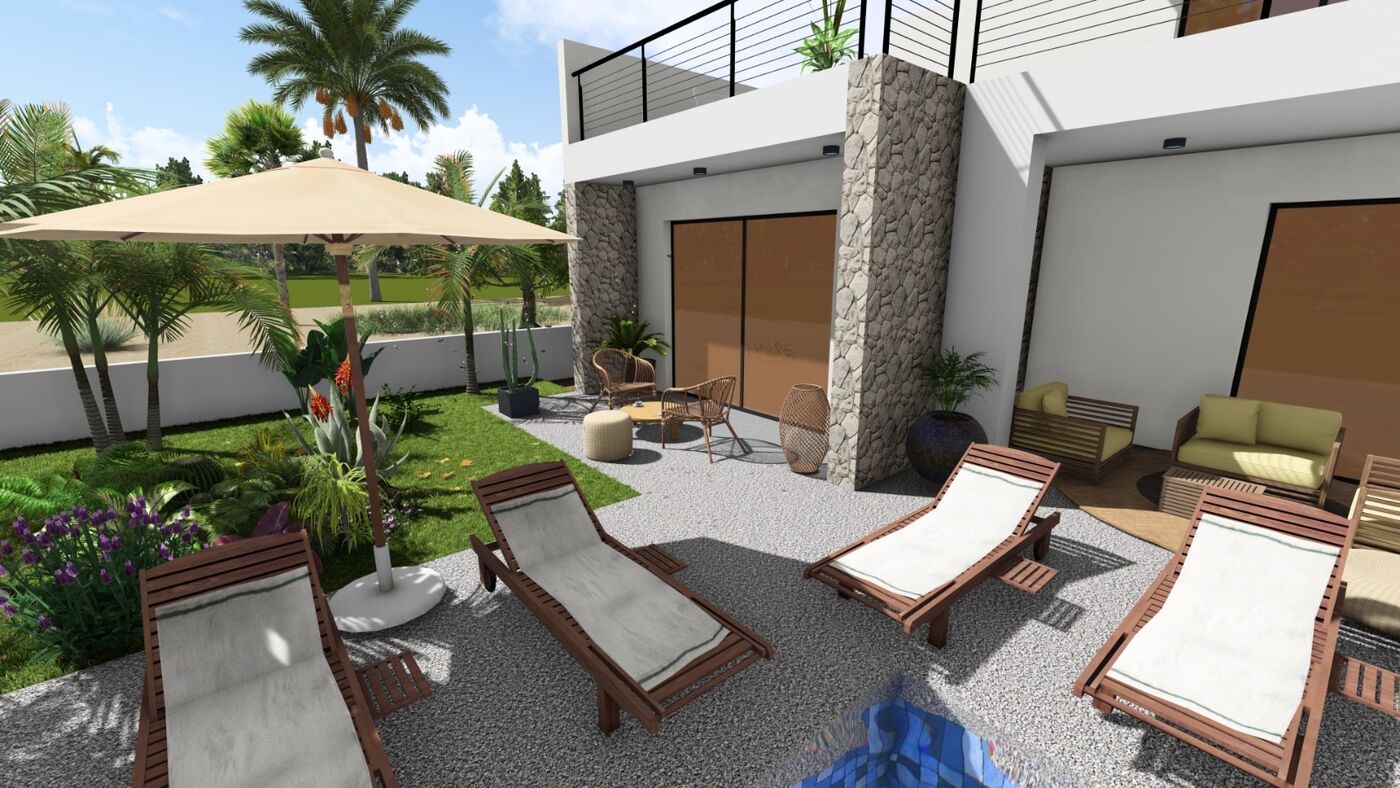 Rendu 3D terrasse et espace détente villa